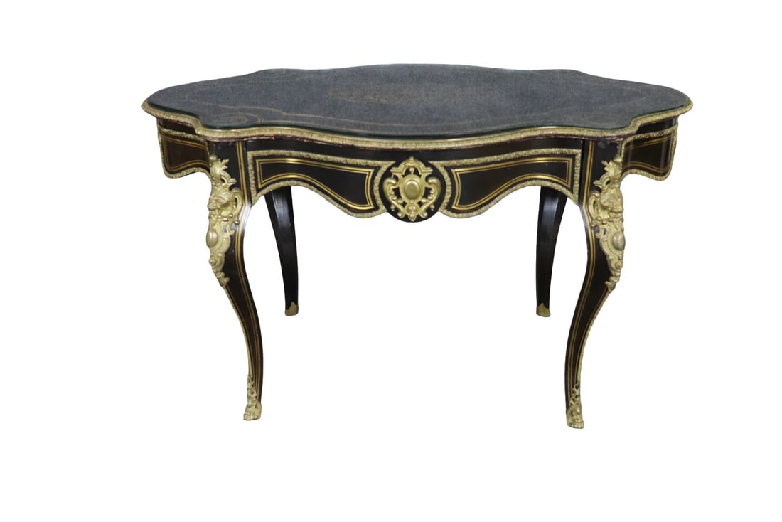 BLACK LACQUERED BRASS INLAY SALON TABLE (1 of 12)