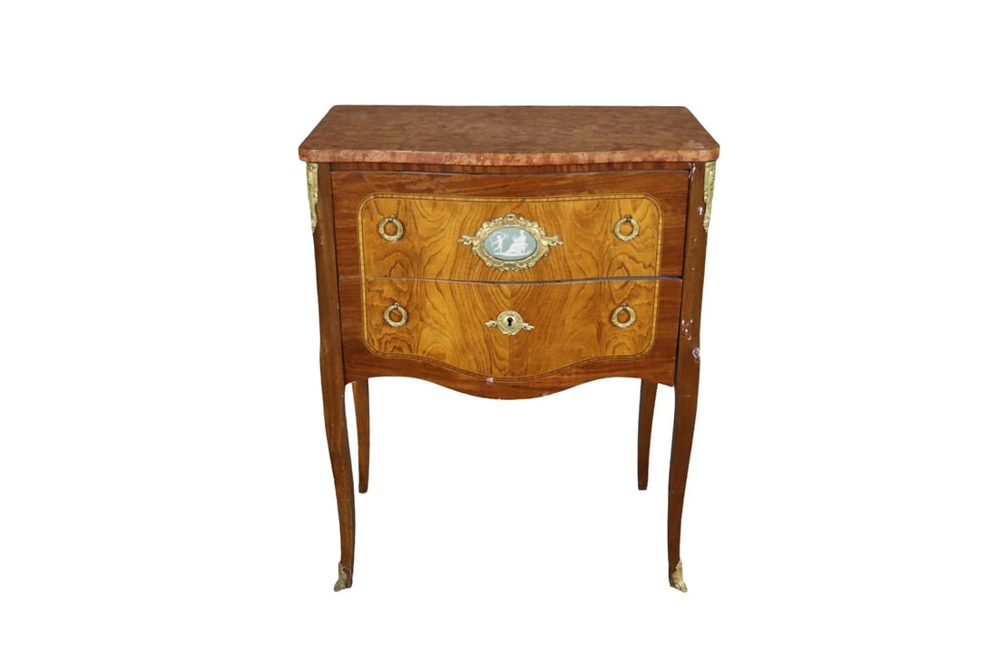 LOUIS XV STYLE MARBLE TOP BRONZE MOUNTED 2 DRAWER NIGHT STAND (1 of 12)