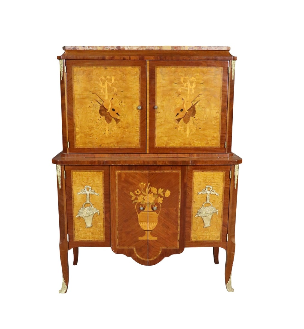MARBLE TOP INLAID MARQUETRY LINGERE CABINET (1 of 15)