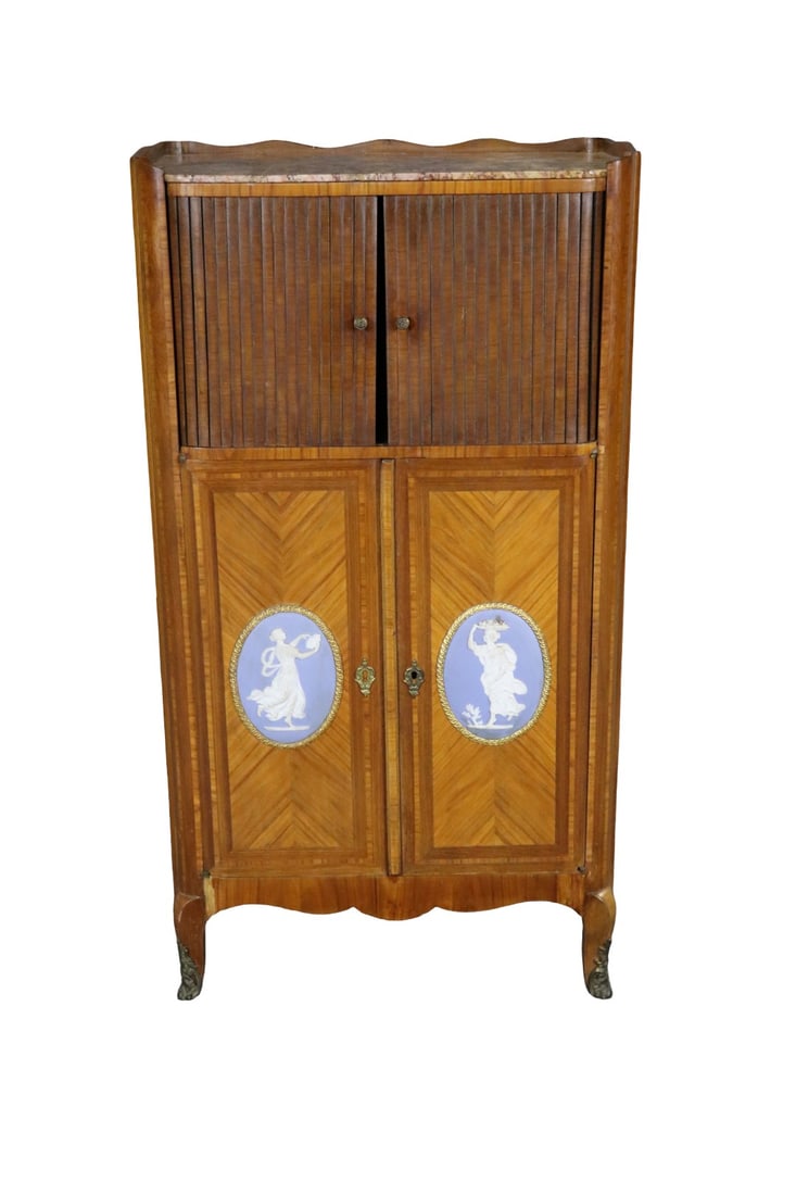 SATINWOOD MARBLE TOP CABINET WITH WEDGEWOOD PLAQUES (1 of 15)
