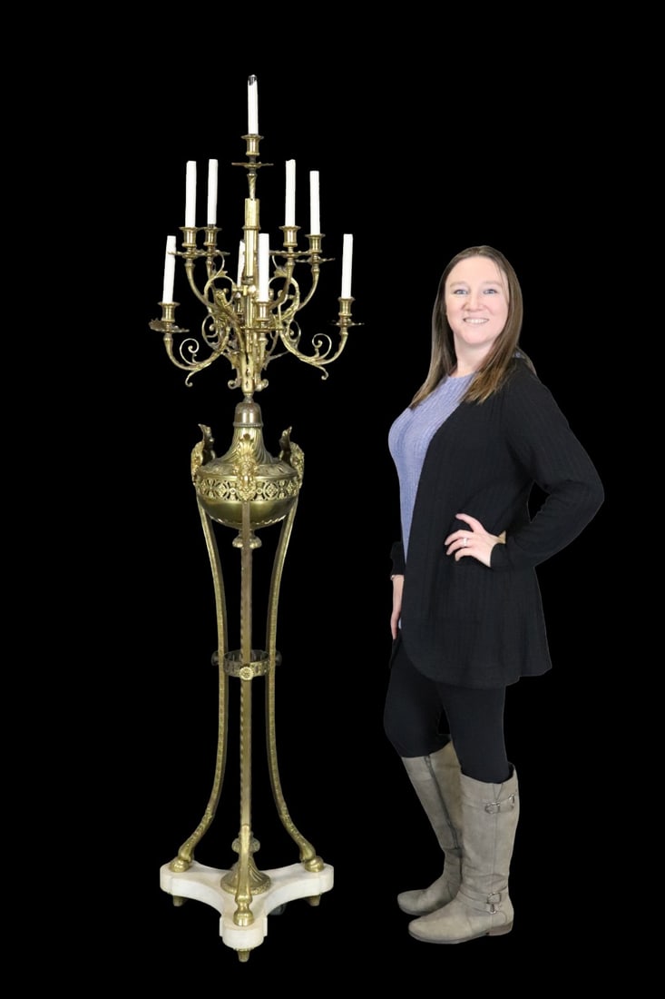 8 ARM BRONZE & MARBLE FLOOR LAMP (1 of 13)