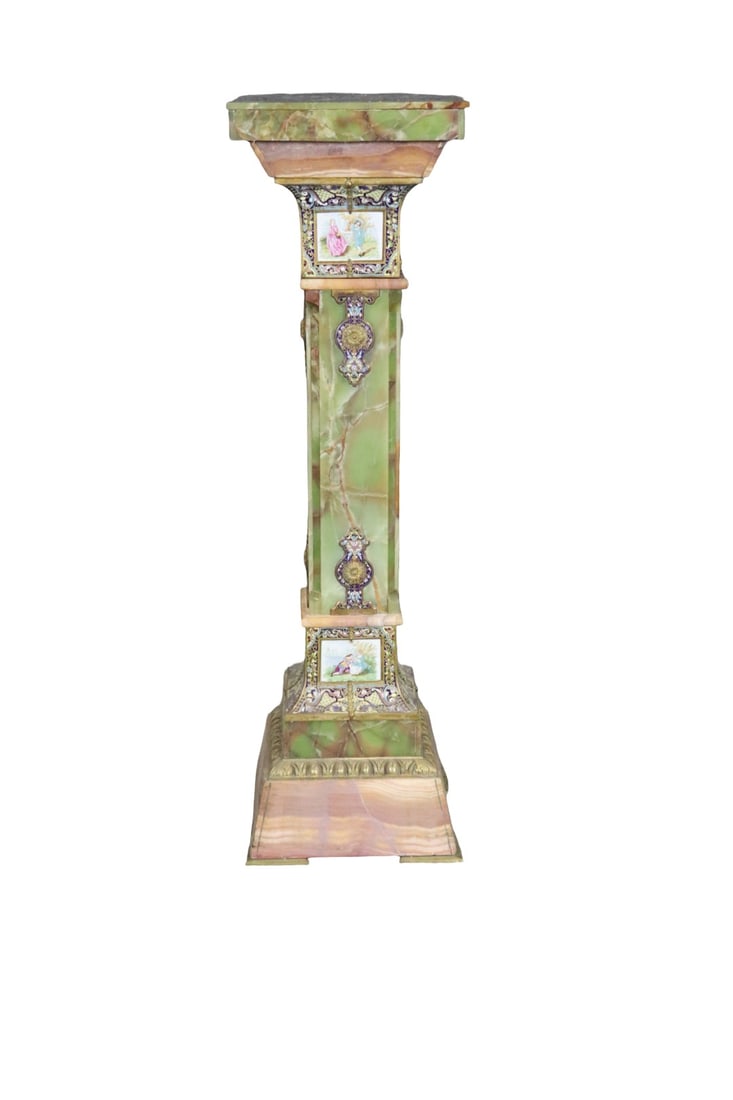 GREEN ONYX BRONZE MOUNTED ENAMELED WITH SEVRES PLAQUE PEDESTAL (1 of 15)