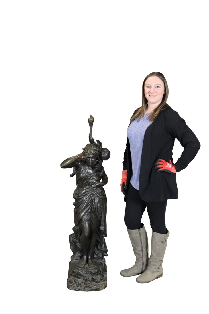 SIGNED MAX BOURGEOIS LARGE BRONZE FIGURE CLASSICAL MAIDEN WITH PUTTI (1 of 10)