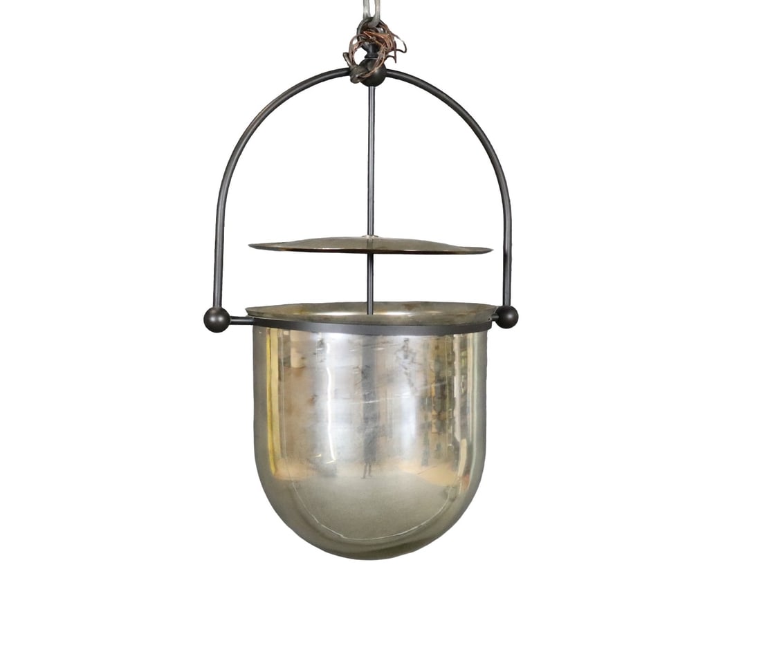 MERCURY STYLE LANTERN: Metal frame. Mercury glass shade. 31" h x 21 1/2" diameter.