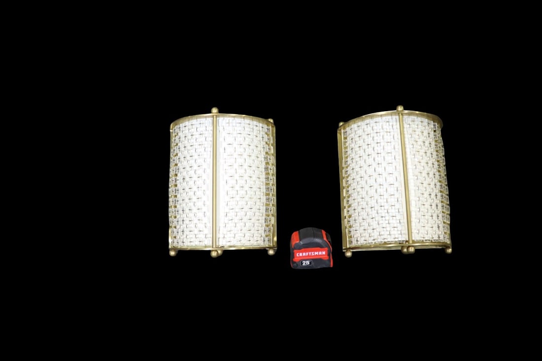 PAIR BRASS & CRYSTAL WALL SCONCES (1 of 12)