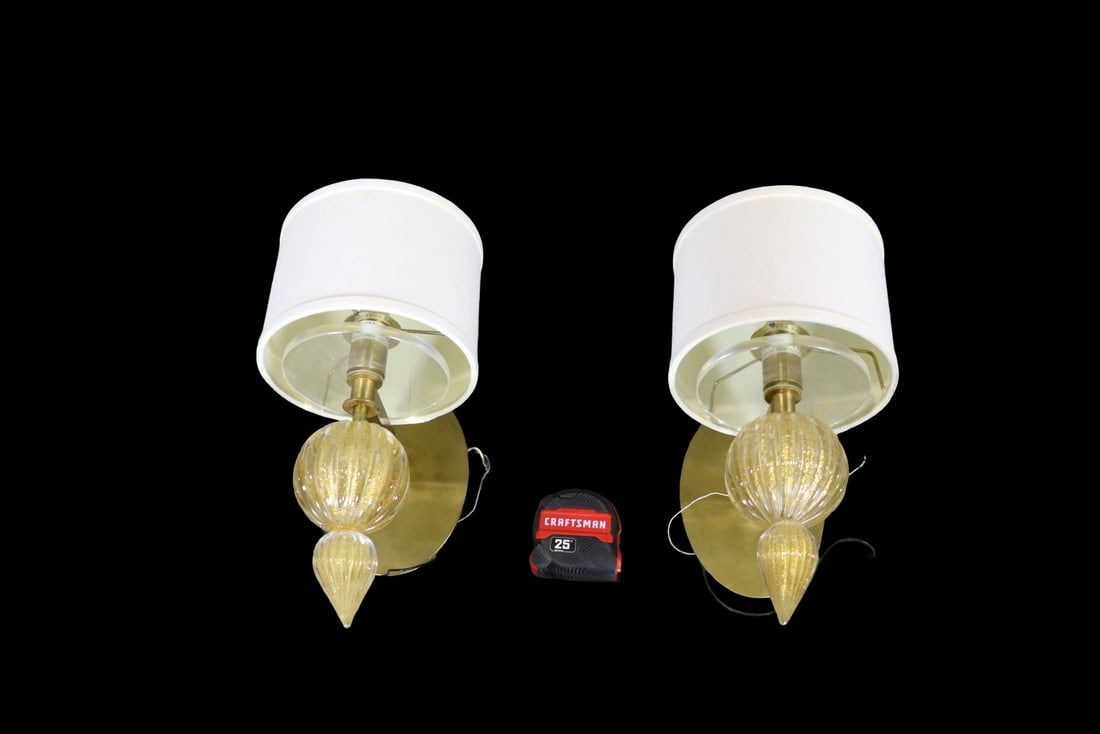 PAIR MURANO GLASS & BRASS WALL SCONCES (1 of 17)