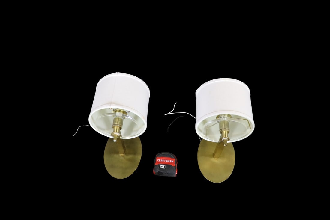 PAIR BRASS & GLASS WALL SCONCES (1 of 8)