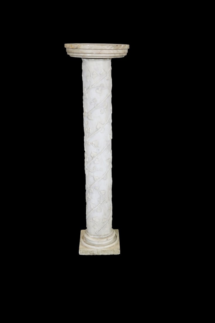 WHITE CARRERA MARBLE PEDESTAL WITH FLOWER MOTIF (1 of 11)