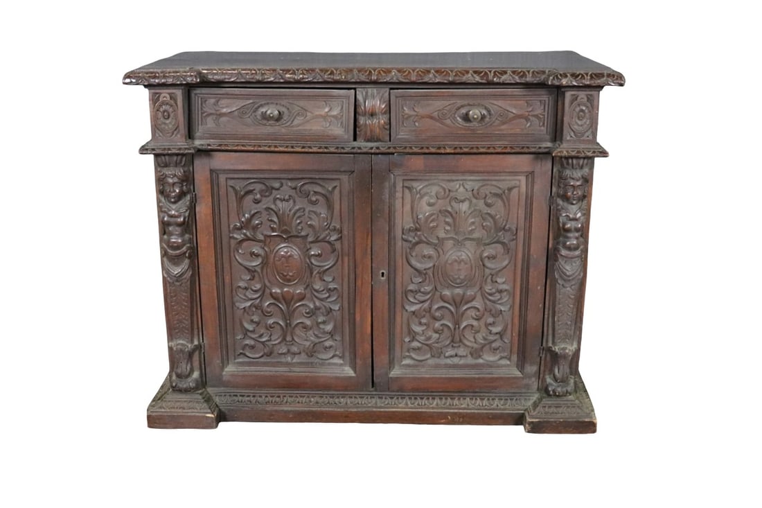 ANTIQUE ITALIAN CARVED 2 DOOR & 2 DRAWER SERVER (1 of 11)