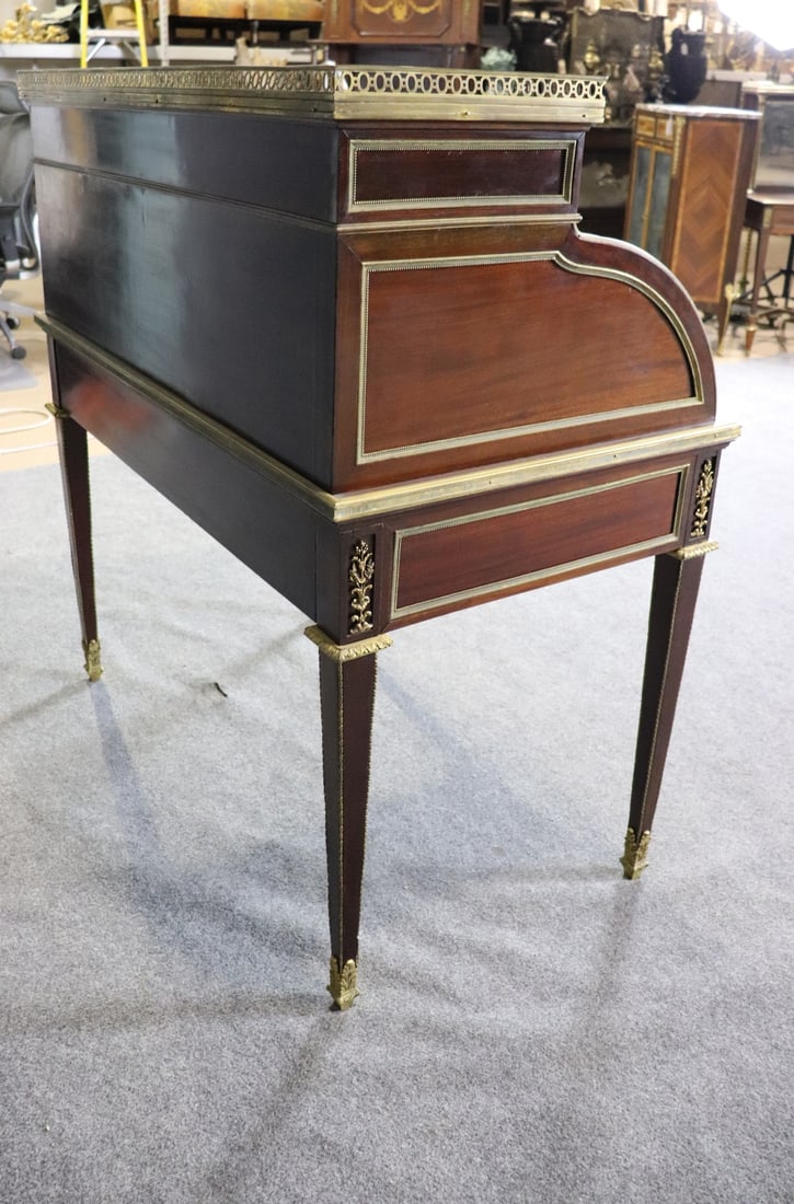 LOUIS XVI STYLE MARBLE TOP SATINWOOD BRONZE MOUNTED ROLL TOP DESK ATTRIBUTED TO LINKE - 11