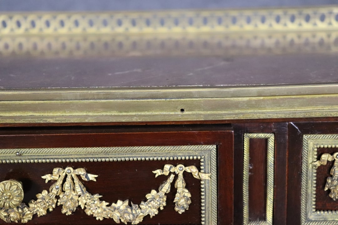 LOUIS XVI STYLE MARBLE TOP SATINWOOD BRONZE MOUNTED ROLL TOP DESK ATTRIBUTED TO LINKE - 13