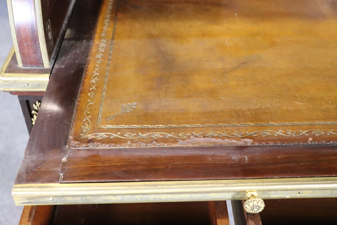 LOUIS XVI STYLE MARBLE TOP SATINWOOD BRONZE MOUNTED ROLL TOP DESK ATTRIBUTED TO LINKE - 7