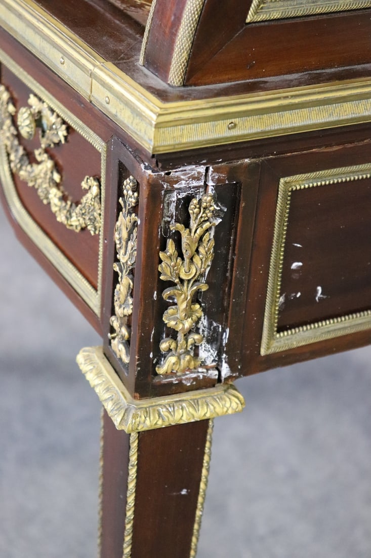 LOUIS XVI STYLE MARBLE TOP SATINWOOD BRONZE MOUNTED ROLL TOP DESK ATTRIBUTED TO LINKE - 9
