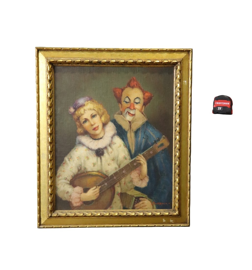 ILLEGIBLY SIGNED OIL PAINTING OF MUSICIANS (1 of 9)