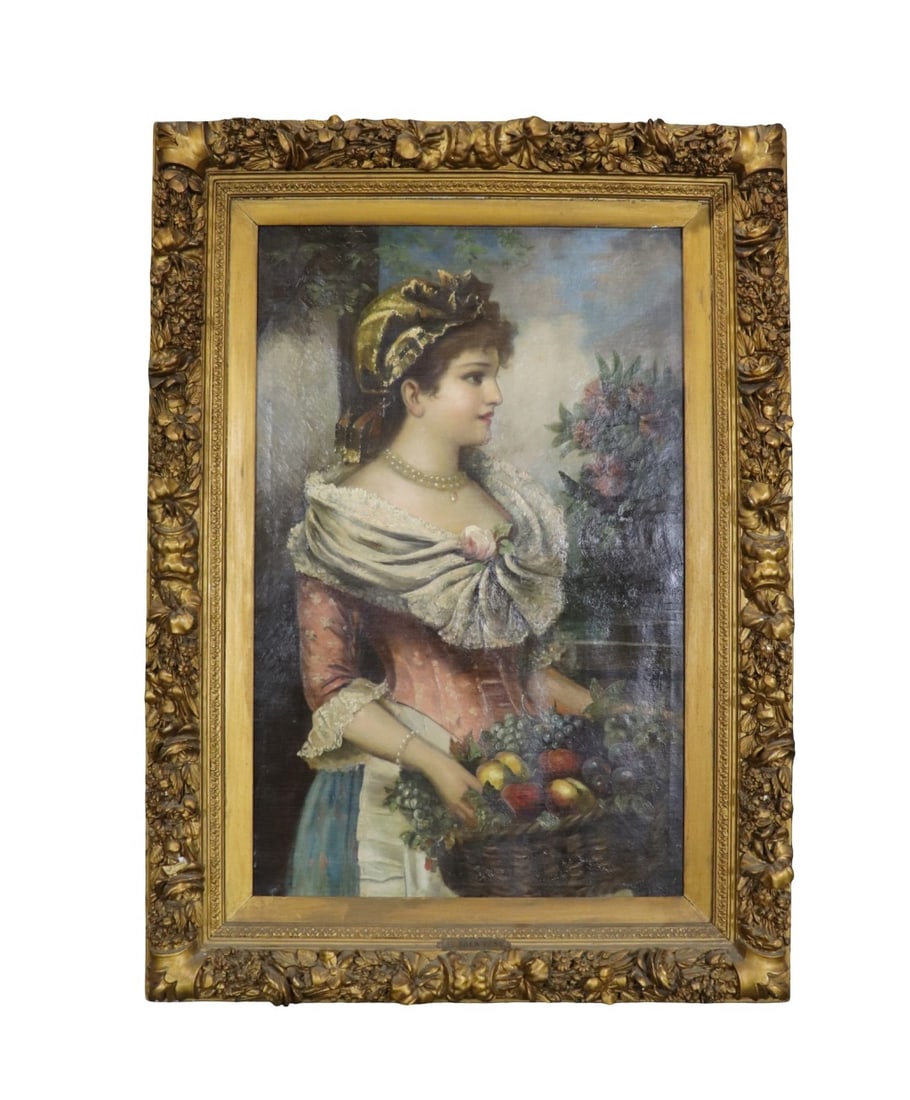SIGNED AL. BRENTANO OIL PAINTING PORTRAIT GIRL (1 of 12)