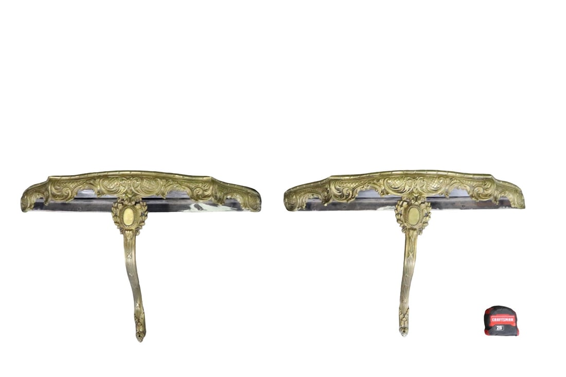 PAIR BRONZE & MARBLE WALL SHELVES (1 of 8)