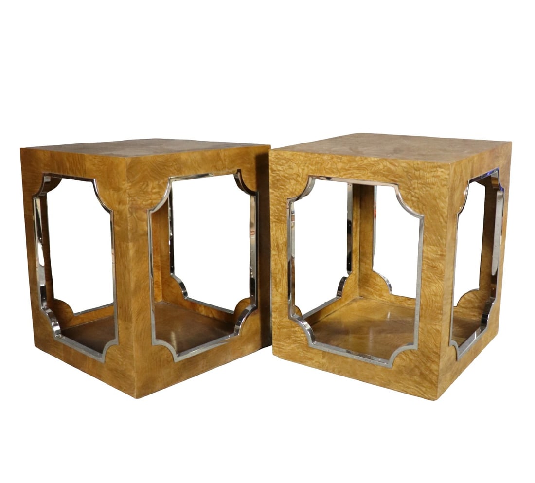 PAIR BERNHARDT SOHO BURL WOOD SIDE TABLES (1 of 9)