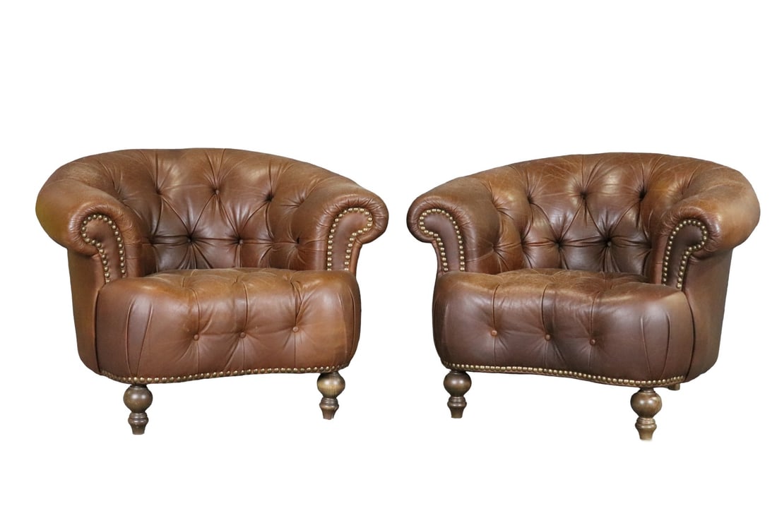PAIR CHESTERFIELD STYLE CLUB CHAIRS (1 of 11)