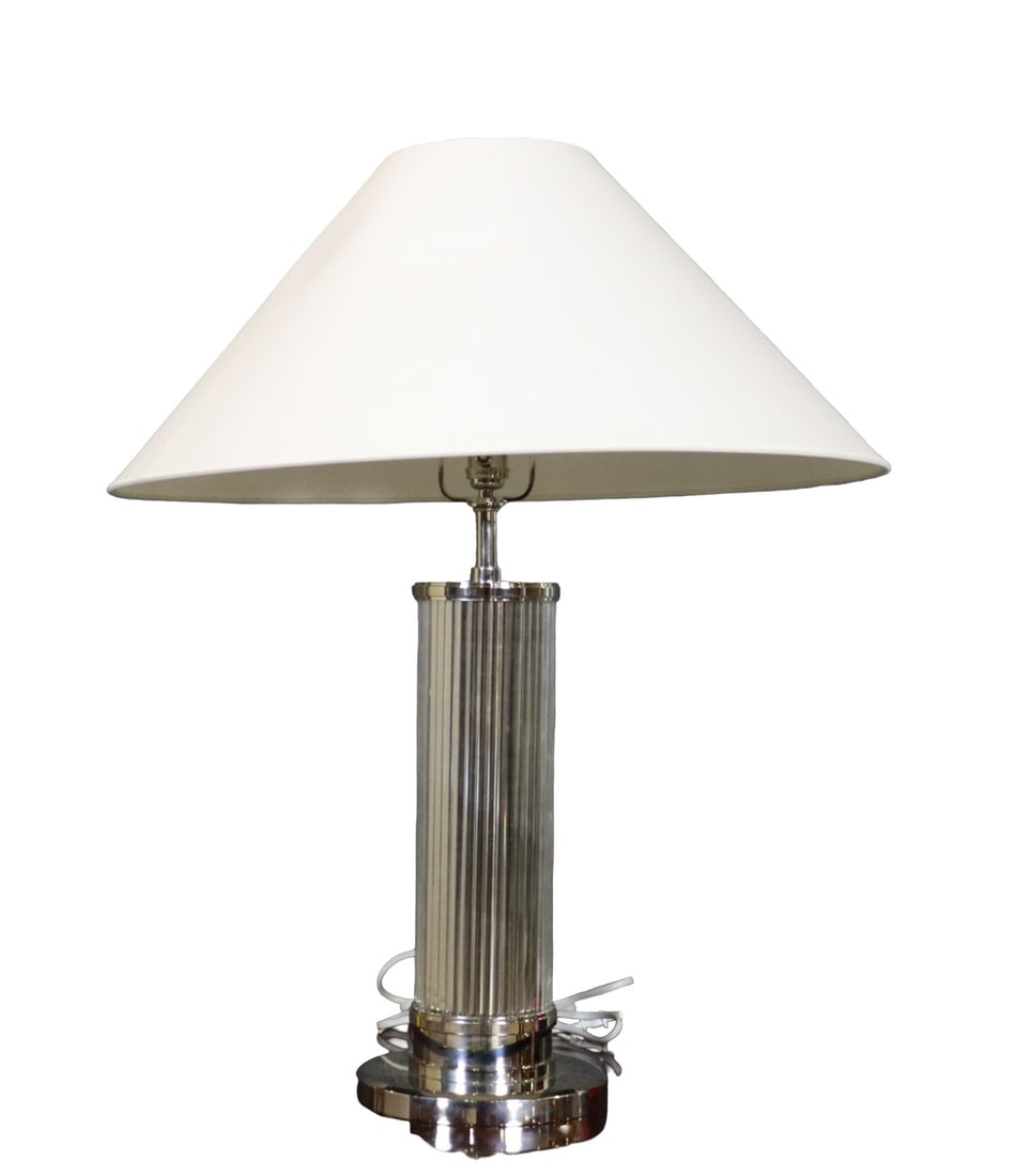 SIGNED RALPH LAUREN GLASS & POLISHED NICKEL TABLE LAMP (1 of 6)