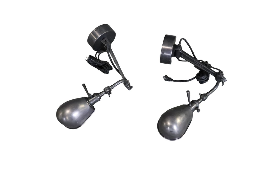 PAIR UNSIGNED RALPH LAUREN ADJUSTABLE WALL SCONCES: Unsigned. Est. '67 stamped on it. Metal. Adjustable. Boxed measures 13 1/2" h x 15 3/4" w x 13 1/2" d.