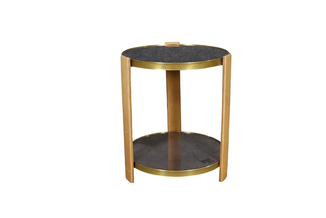 UNSIGNED BRUSH GOLD FINISH & SMOKED GLASS TOP END TABLE (1 of 6)