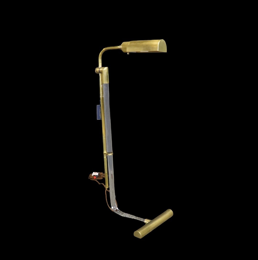 SIGNED RALPH LAUREN BRASS & ACRYLIC ADJUSTABLE FLOOR LAMP: Signed. Brass. Acrylic. Adjustable. 40 1/4" h x 12 3/4" w x 15 1/2" d.