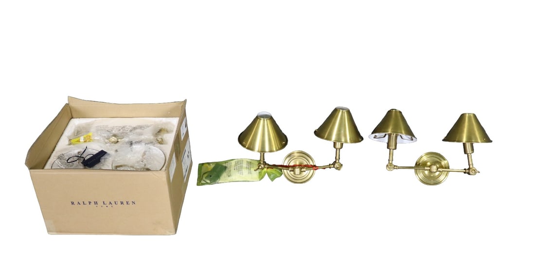 3 SIGNED RALPH LAUREN BRASS ANNETEE DOUBLE WALL SCONCES (1 of 7)