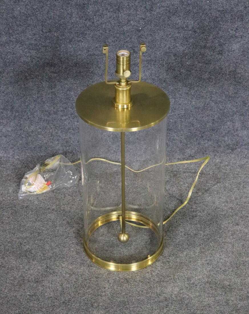 SIGNED RALPH LAUREN BRASS & GLASS CYLINDER TABLE LAMP (1 of 5)