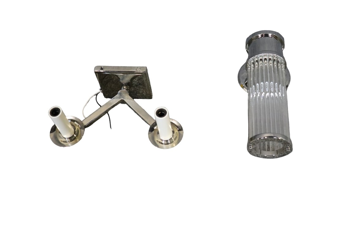 2 SIGNED MISMATCHED PAIR POLISHED NICKEL WALL SCONCES (1 of 6)