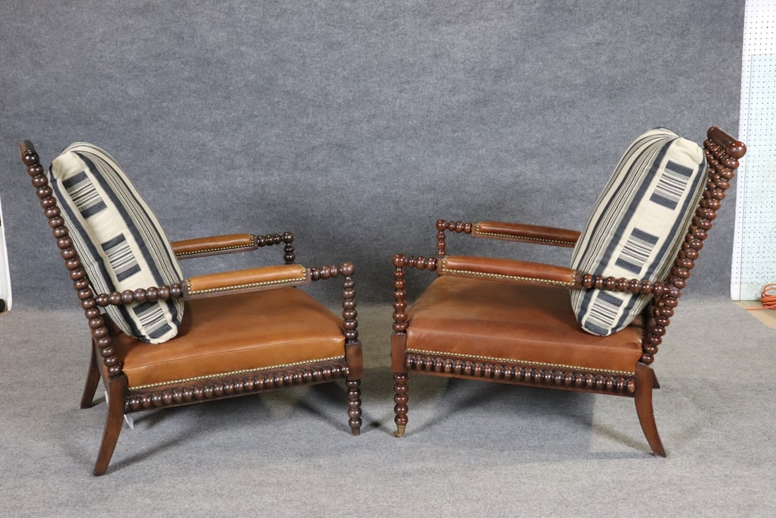 COMPANION PAIR SIGNED EJ VICTOR FOR RALPH LAUREN SPOOL ARM CHAIRS - 12