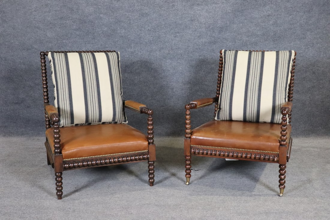 COMPANION PAIR SIGNED EJ VICTOR FOR RALPH LAUREN SPOOL ARM CHAIRS - 2