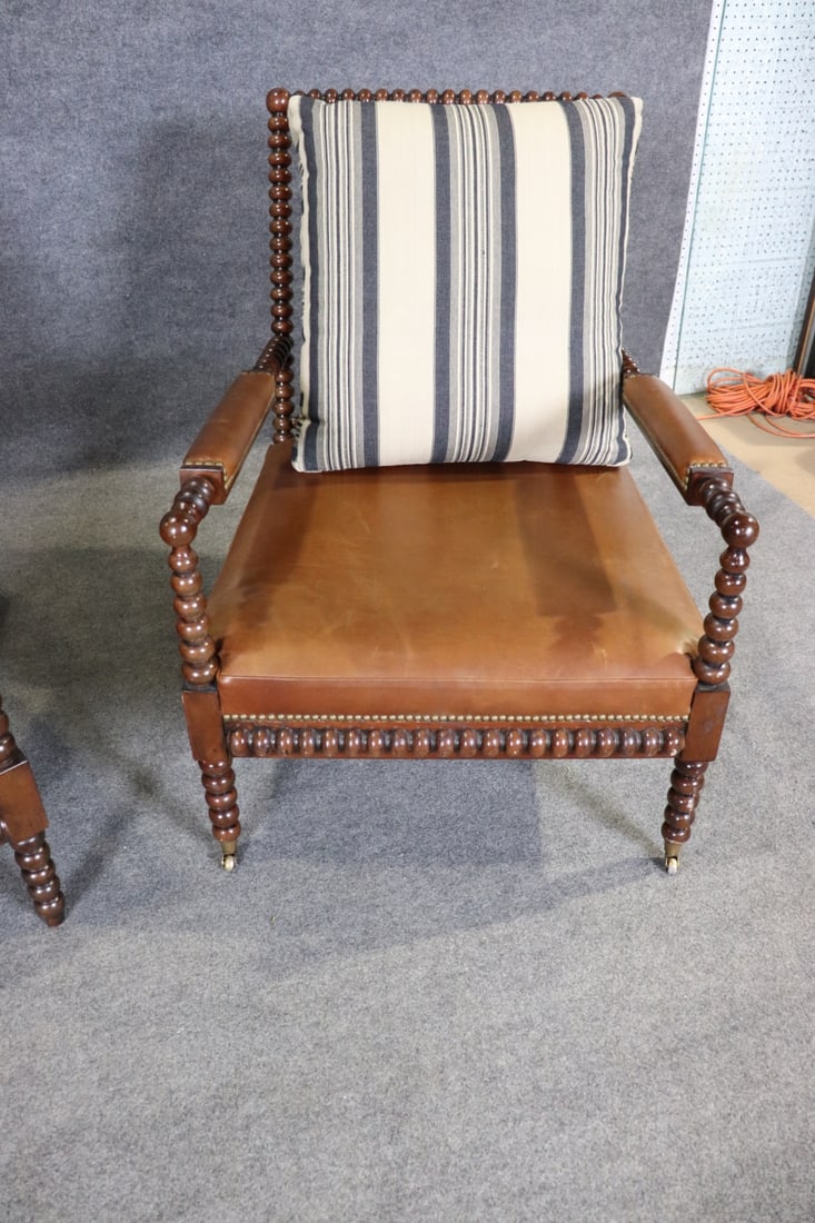 COMPANION PAIR SIGNED EJ VICTOR FOR RALPH LAUREN SPOOL ARM CHAIRS - 4