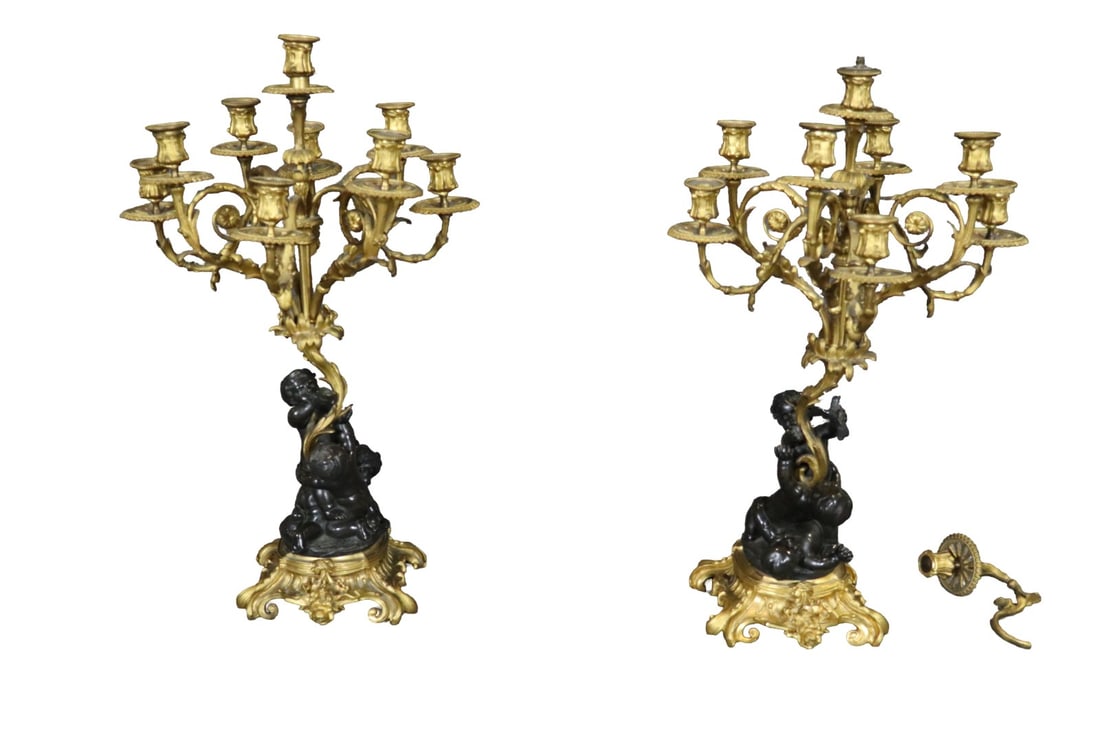 PAIR 19TH C LOUIS XV STYLE FIGURAL CANDELABRAS (1 of 9)