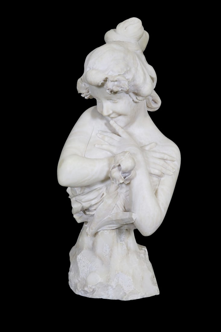 SIGNED C. VICARI 3 PIECE ALABASTER BUST WOMAN WITH A FLOWER (1 of 15)