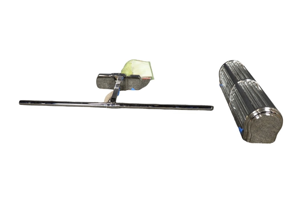 RALPH LAUREN ALLEN MEDIUM LINEAR SCONCE & RALPH LAUREN LANGLEY PICTURE LIGHT: Unsigned. Brushed nickel. Sconce measures 20 1/2" h x 5" w x 5" d. picture light measures 8" h x 31 3/4" w x 3" d.