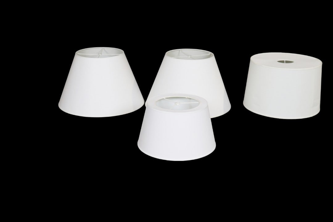 4 ASSORTED RALPH LAUREN SHADES: Assorted shapes and sizes. Largest measures 13 1/4" h x 22" diameter