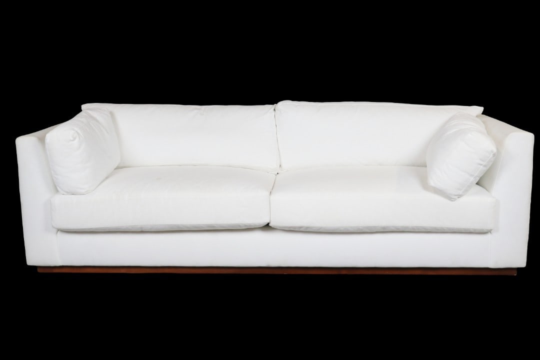 UNSIGNED RALPH LAUREN UPHOLSTERED SOFA: Upholstered. Wood base. 32" h x 100 3/8" w x 38 1/4" d. Seat height 18 1/2".