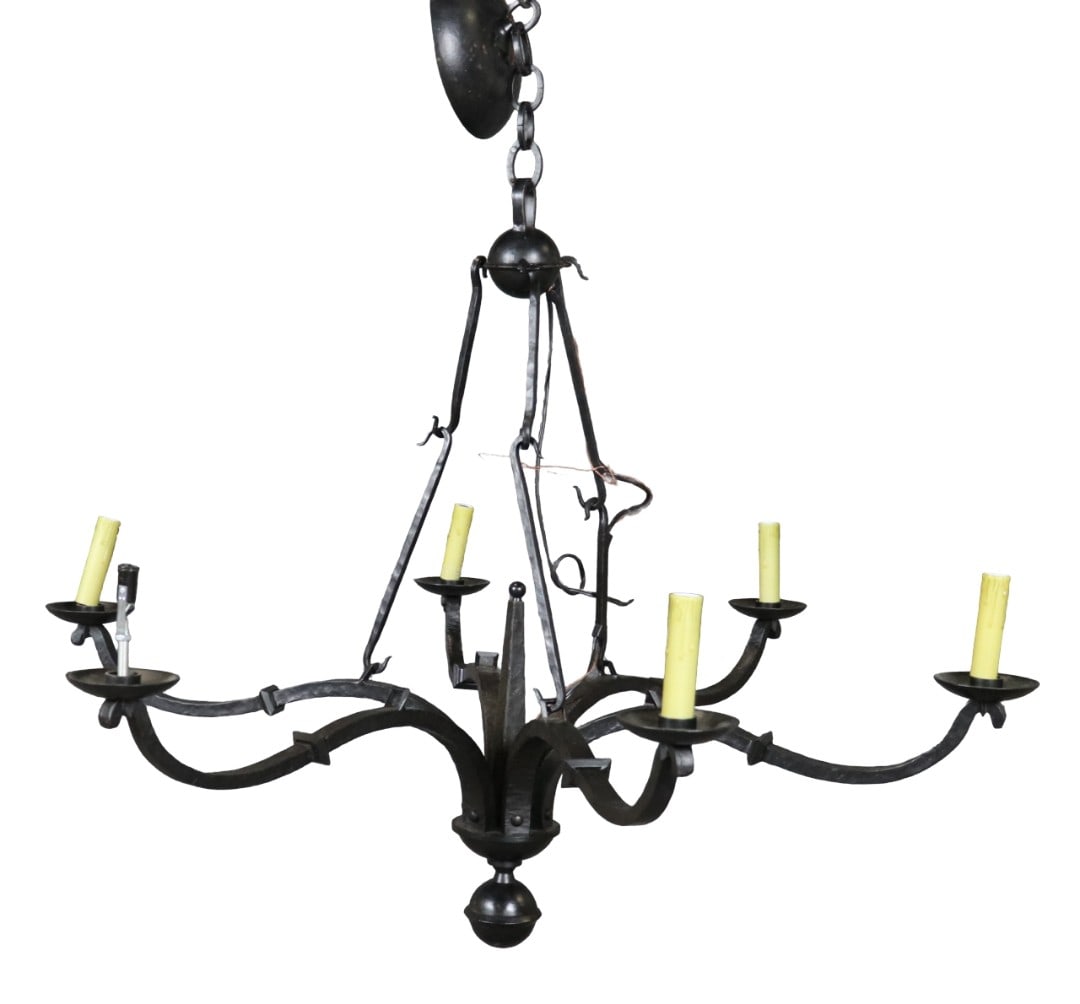 SIGNED RALPH LAUREN GOTHIC STYLE CHANDELIER: Metal. 6 arms. Ebonized. 33 1/2" h x 42" diameter.