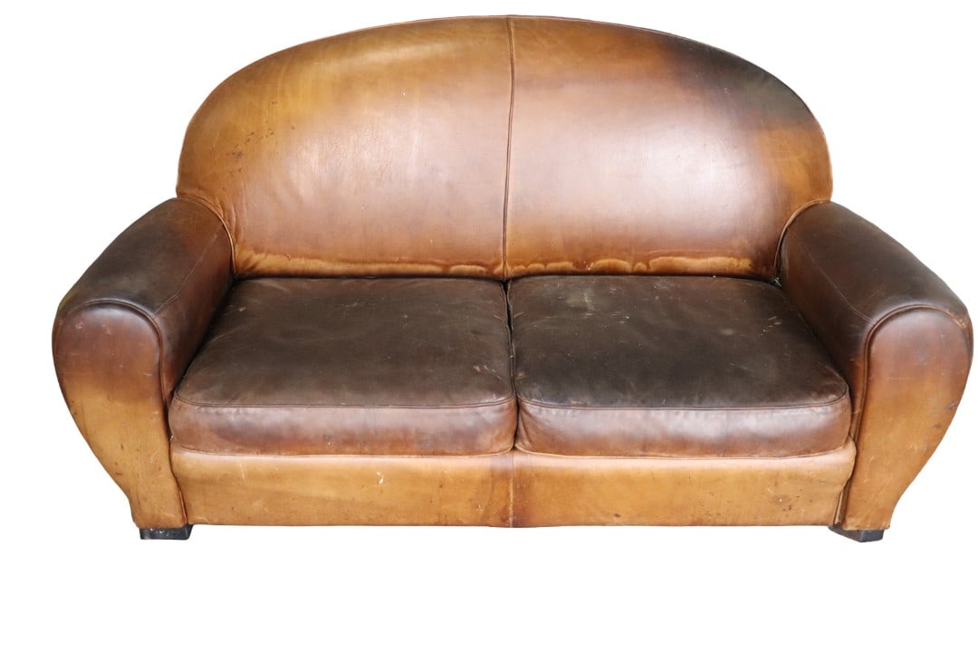 FRENCH STYLE DECO LEATHER SOFA (1 of 8)