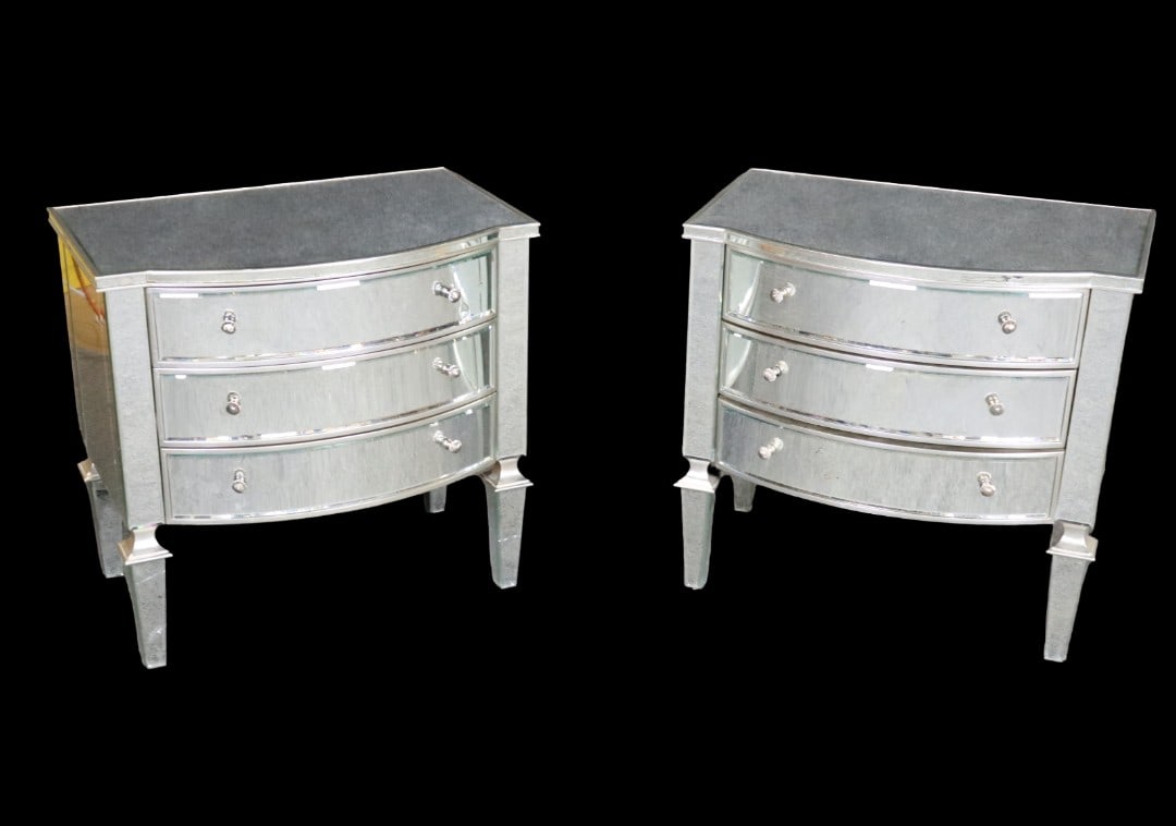PAIR NANCY CORZINE MIRRORED 3 DRAWER CHESTS (1 of 10)