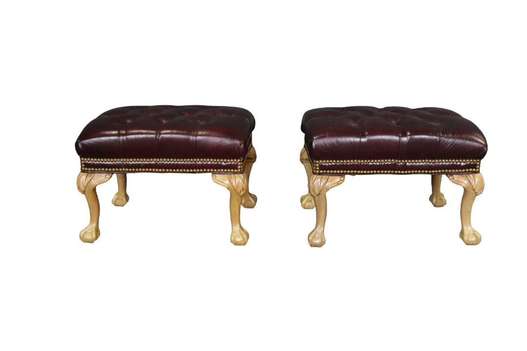 PAIR LEATHERCRAFT CHESTERFIELD OTTOMANS (1 of 8)