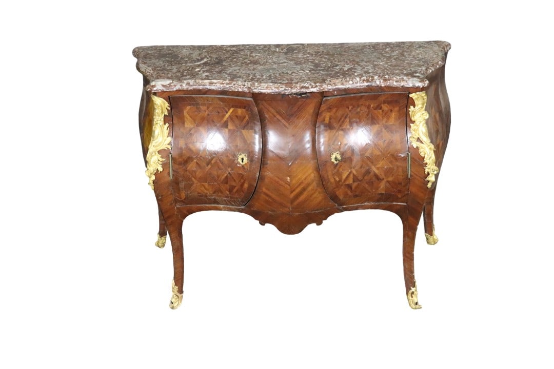 LOUIS XV STYLE BOMBE MARBLE TOP COMMODE (1 of 16)