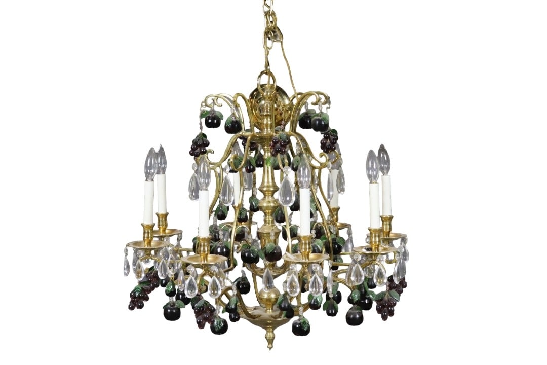 FRENCH BRASS CHANDELIER WITH GLASS FRUIT DECORATION (1 of 9)