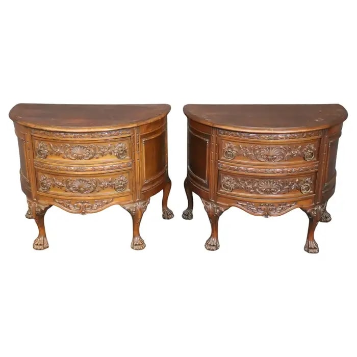 PAIR HAND CARVED LOUIS XV STYLE WALNUT NIGHT STANDS (1 of 13)