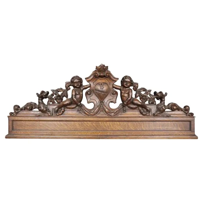 ITALIAN CARVED WALNUT VICTORIAN ERA PUTTI CHERUB DOOR TOPPER (1 of 7)