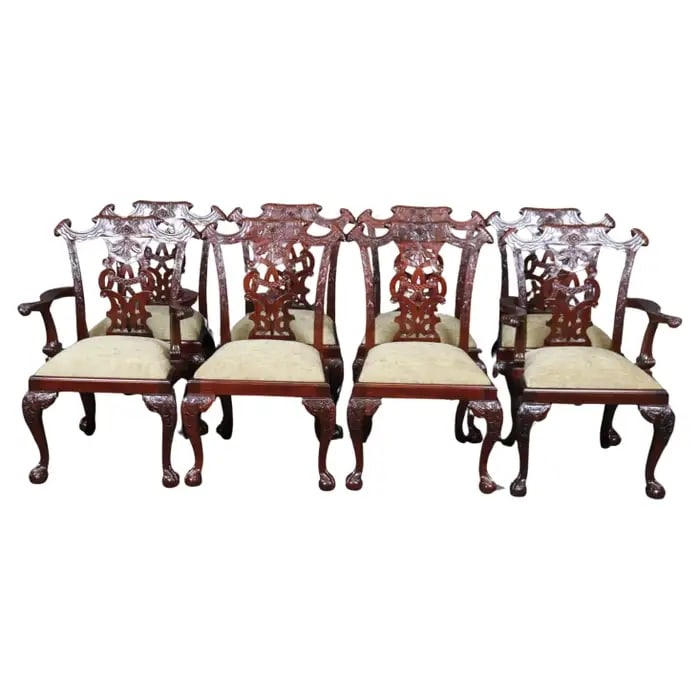 8 MAHOGANY CARVED CHIPPENDALE DINING CHAIRS (1 of 16)