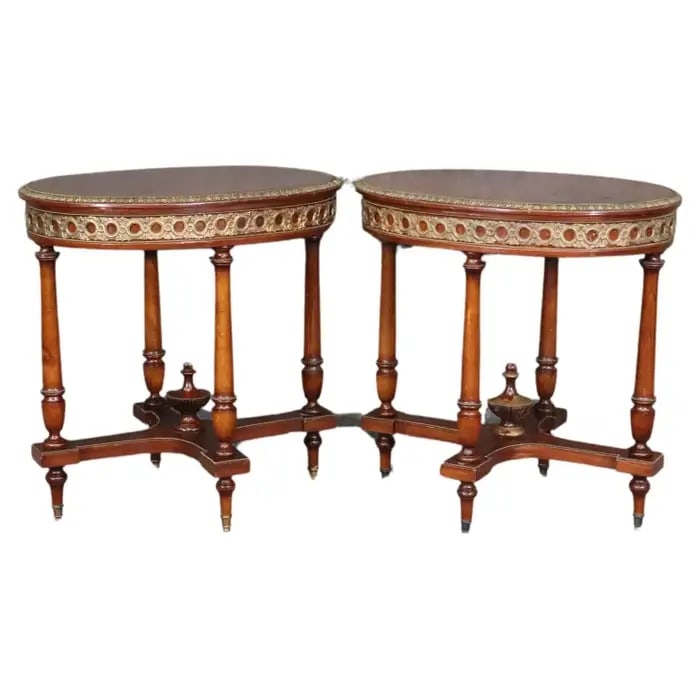 COMPANION PAIR LOUIS XVI STYLE BRONZE ORMOLU MOUNTED END TABLES (1 of 14)