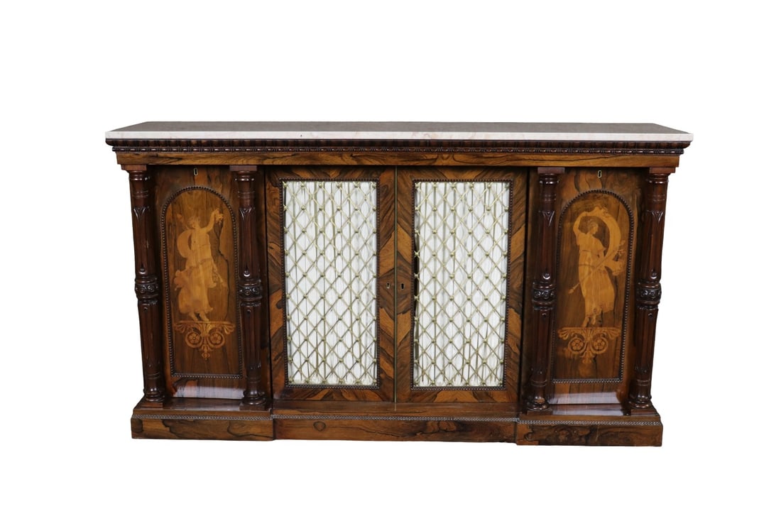 ENGLISH REGENCY ROSEWOOD & MARBLE TOP CREDENZA (1 of 20)