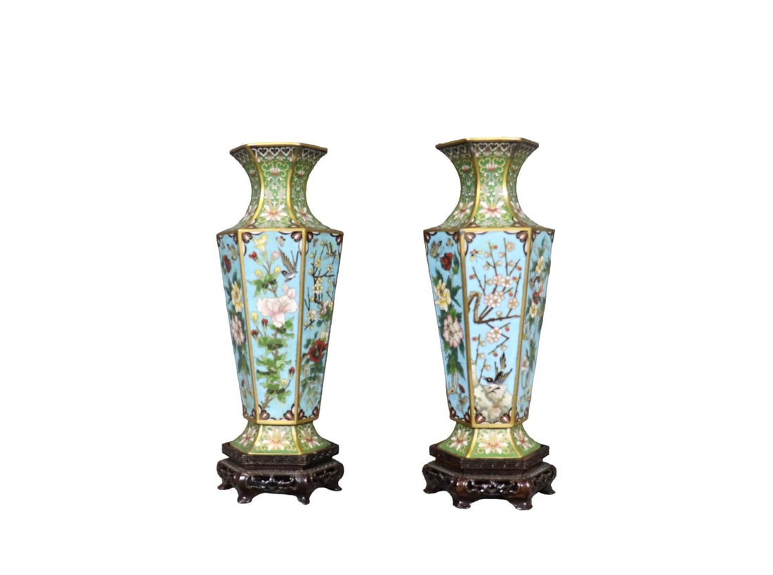PAIR CLOISONNE ENAMEL VASES (1 of 11)