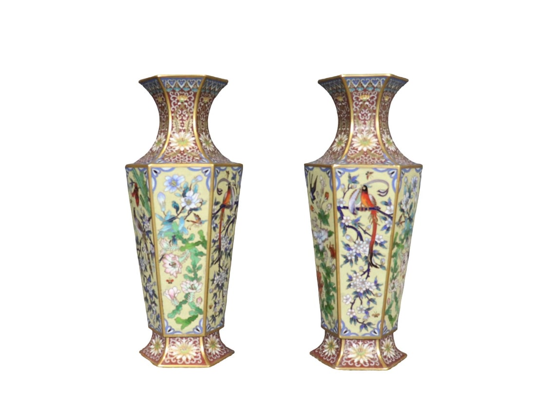 PAIR CLOISONNE ENAMEL VASES (1 of 10)